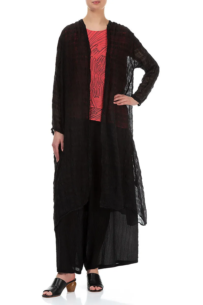 Fur Trim Articulated Ergonomic Fit Flowy Black Light Silk Jacket