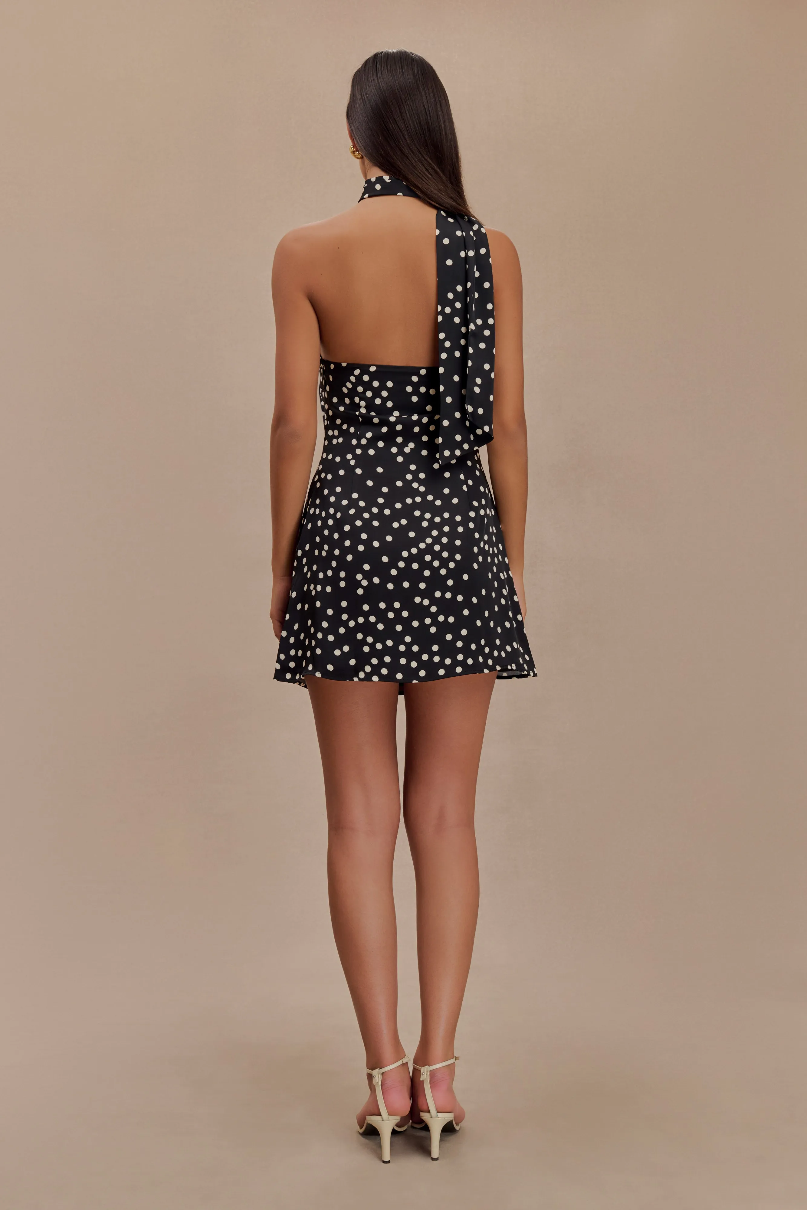 Vibrant color dress Joan Satin Asymmetrical Mini Dress - Black Polka Dot Print
