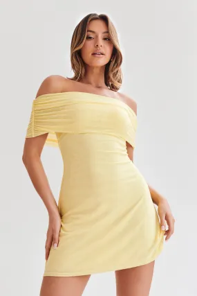 Beach Walk Clasp-Closure Josie Off Shoulder Mesh Mini Dress - Lemon