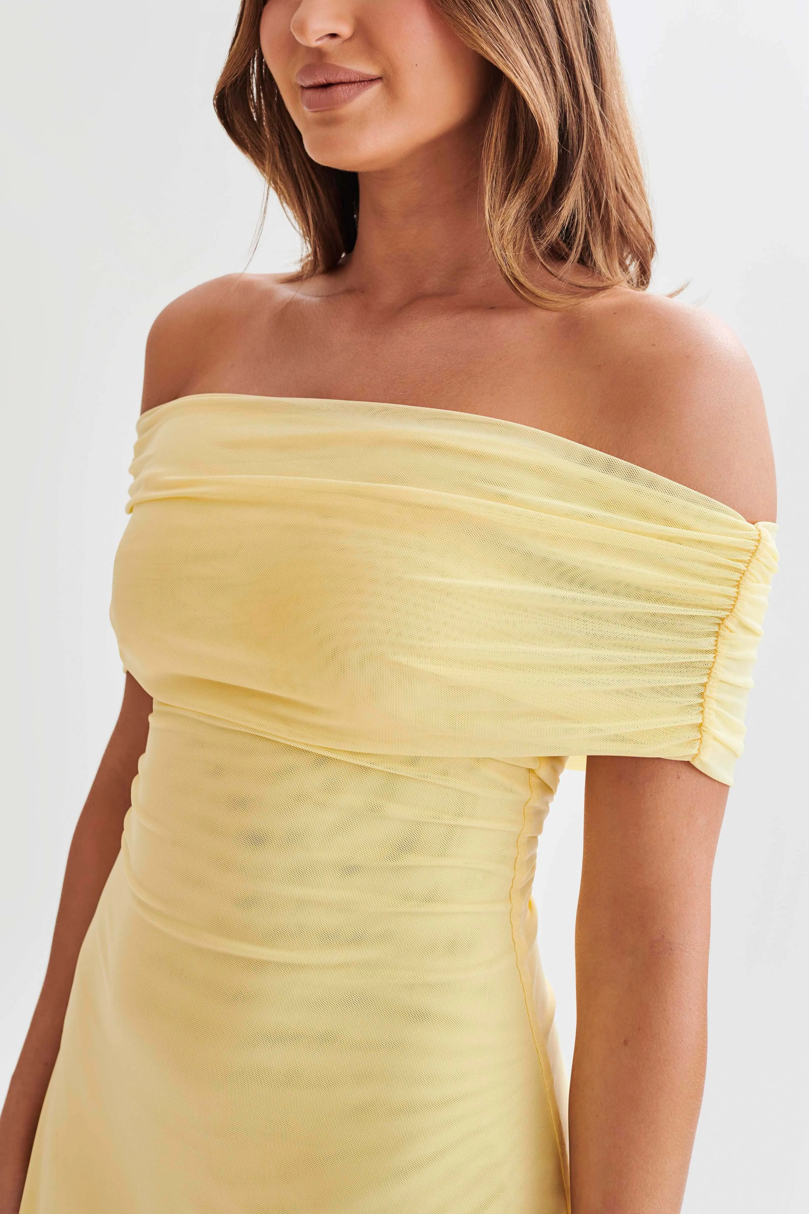 Daytime Look Josie Off Shoulder Mesh Mini Dress - Lemon