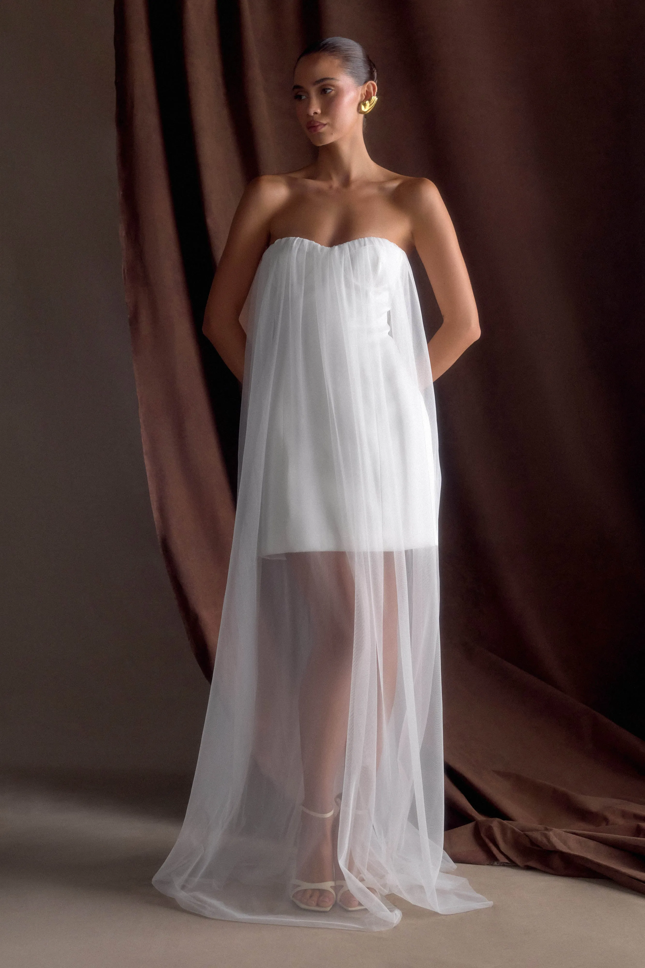 Bold Color Soft Colorway Bettany Chiffon Strapless Maxi Dress - White