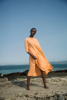 Maximalist-Trend Feminine Layers Monique Linen Dress in Apricot
