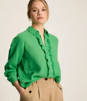 Selene Green LInen Shirt Breathable Stretch Fabric TaglessDesign
