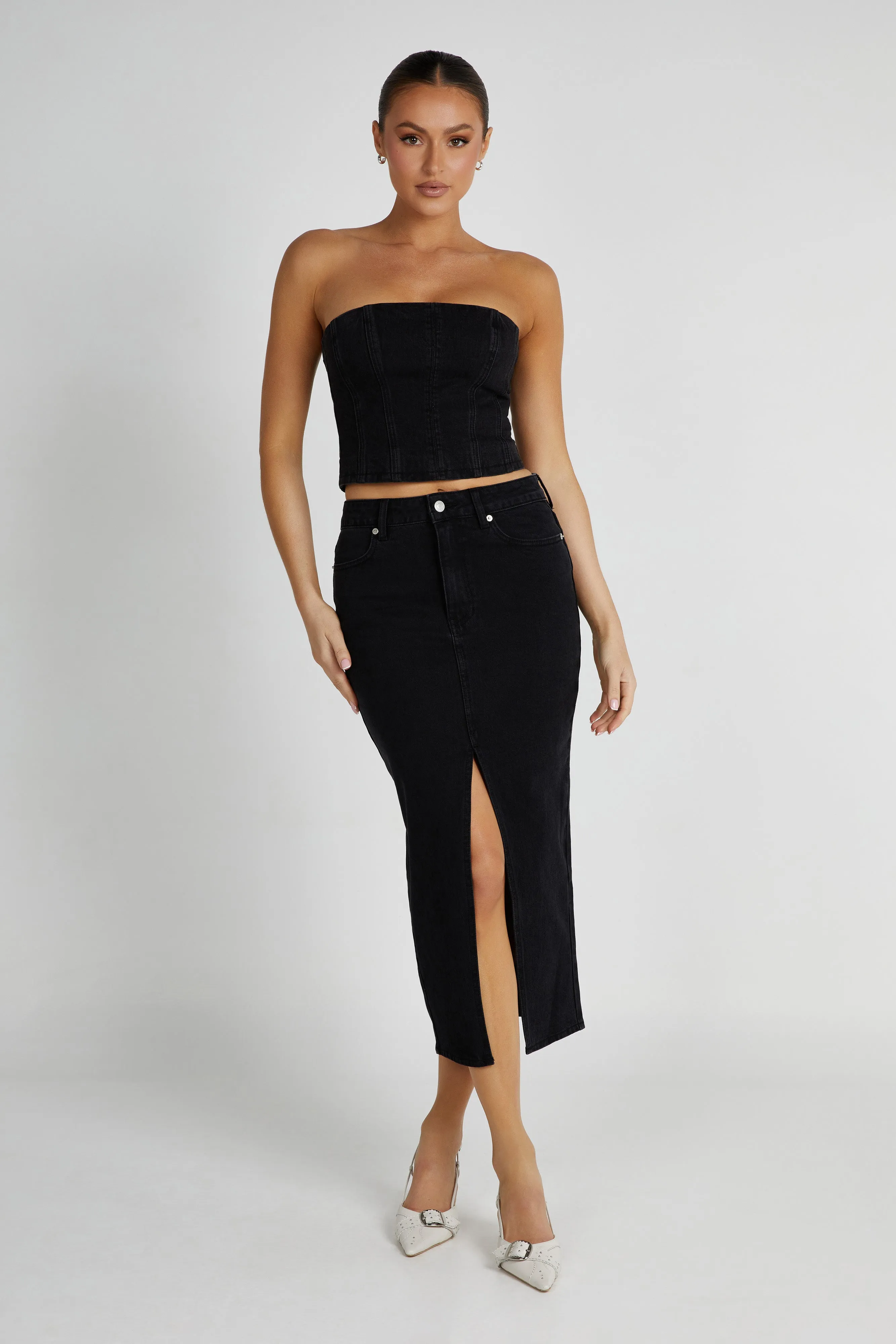 BreathableMesh Hypoallergenic Fiber Jordana Denim Tube Top - Washed Black