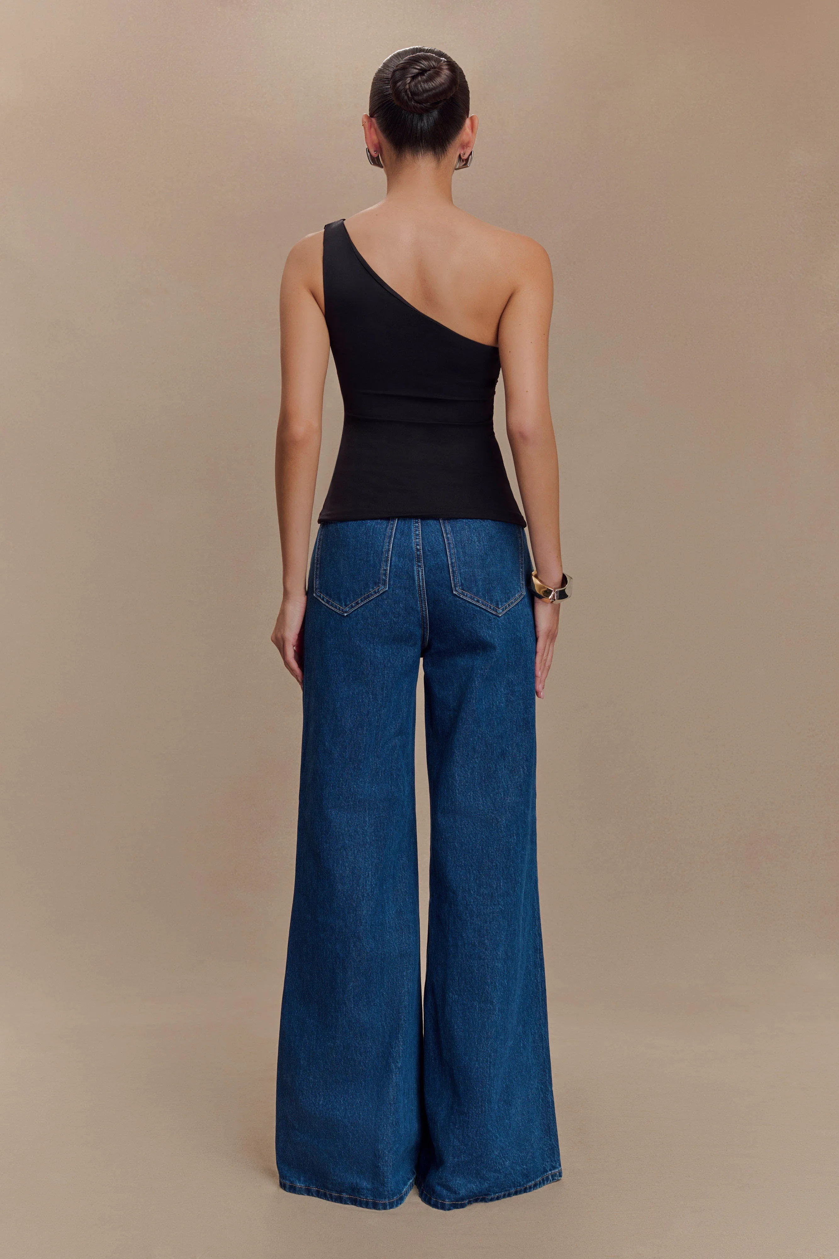 Sera One Shoulder Recycled Nylon Top With Drape - Black RawEdgedDesign Flexible Knit Fabric