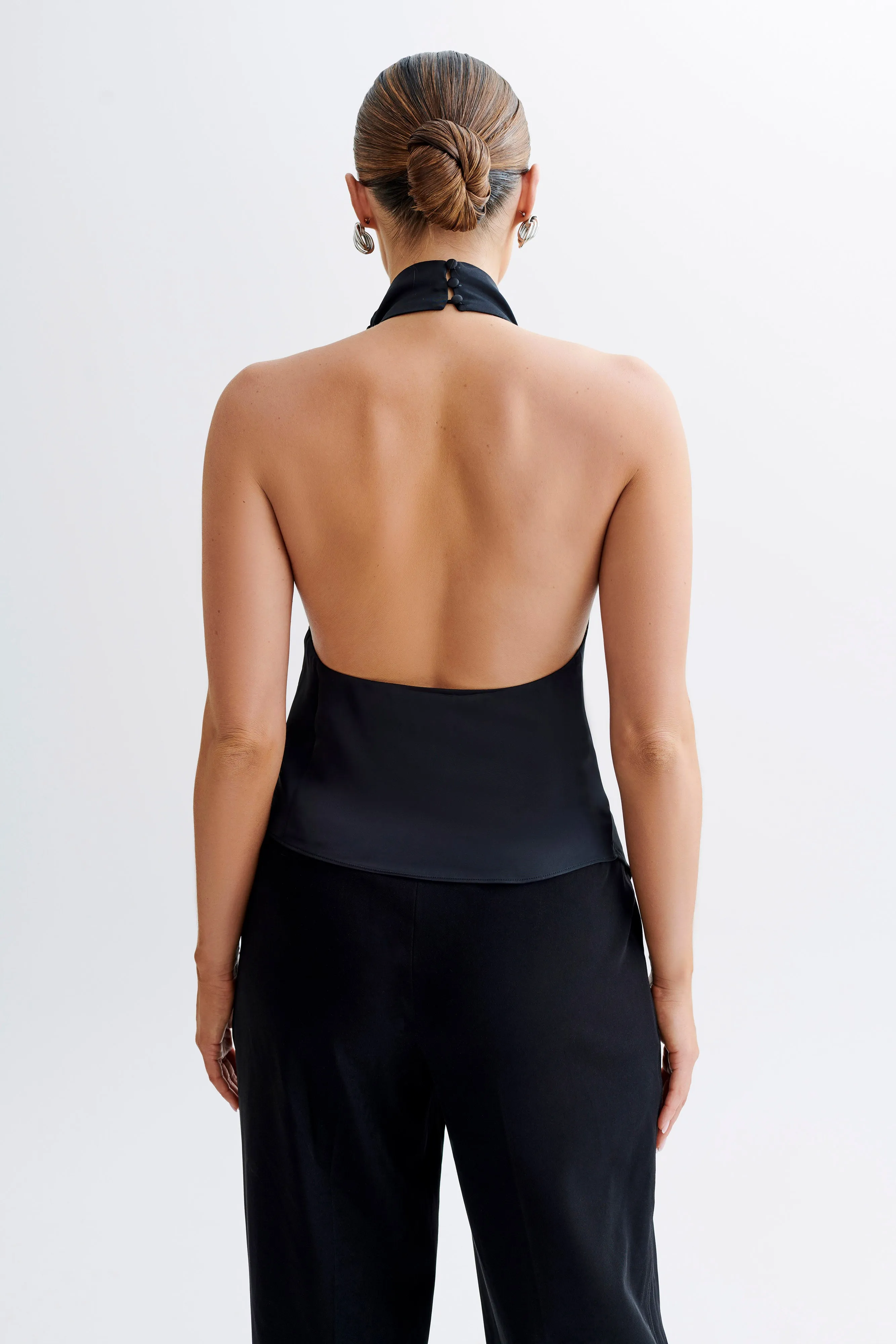UPF Protective Fabric Seraphine Satin Halter Top - Black