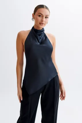 Seraphine Satin Halter Top - Black Bound Edges