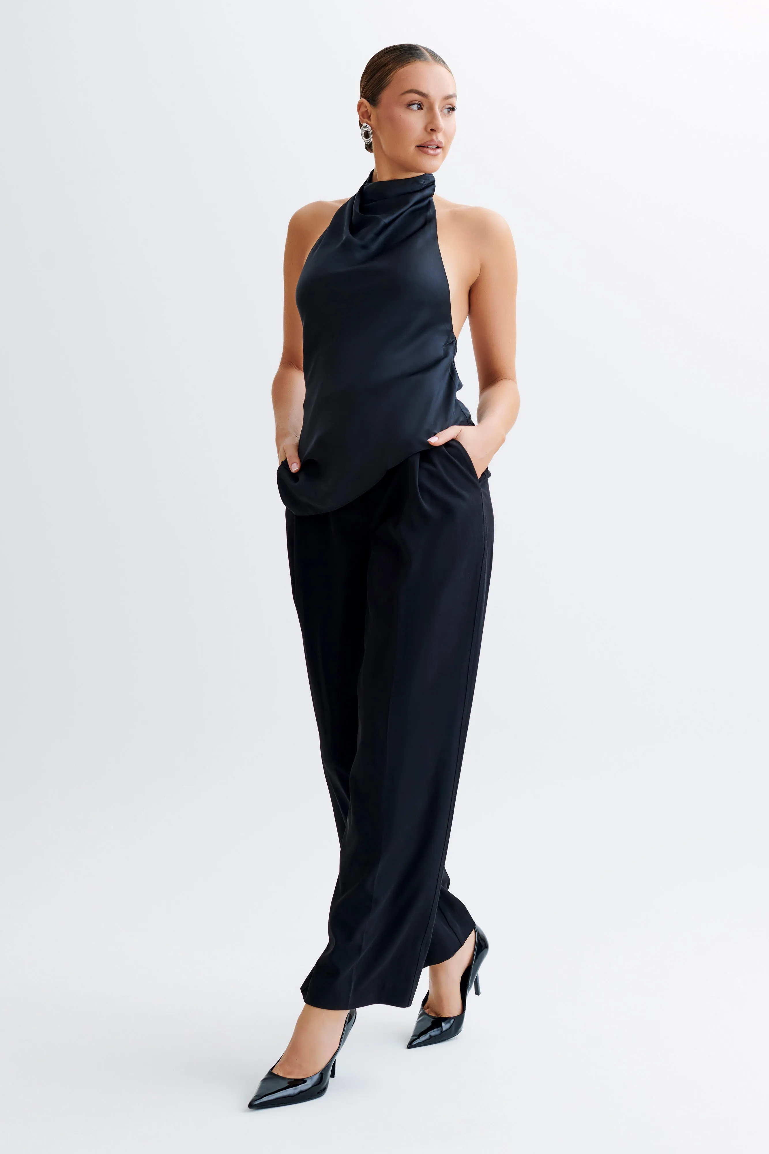 Seraphine Satin Halter Top - Black Soft Touch Blend