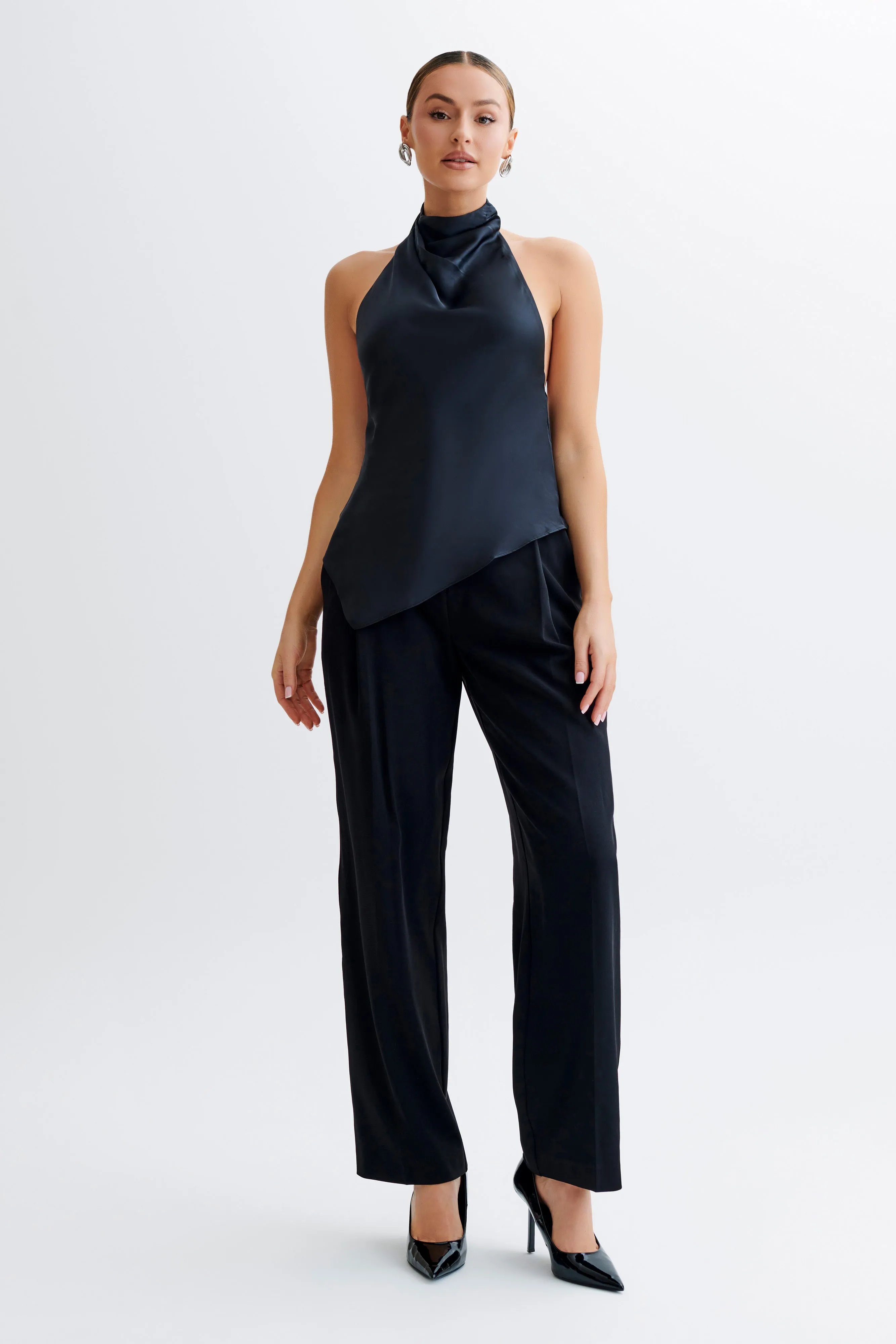 Seraphine Satin Halter Top - Black CollapsibleFrame