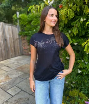Black Sequin Flower Burnout Top ComfortStretch Suede Mood