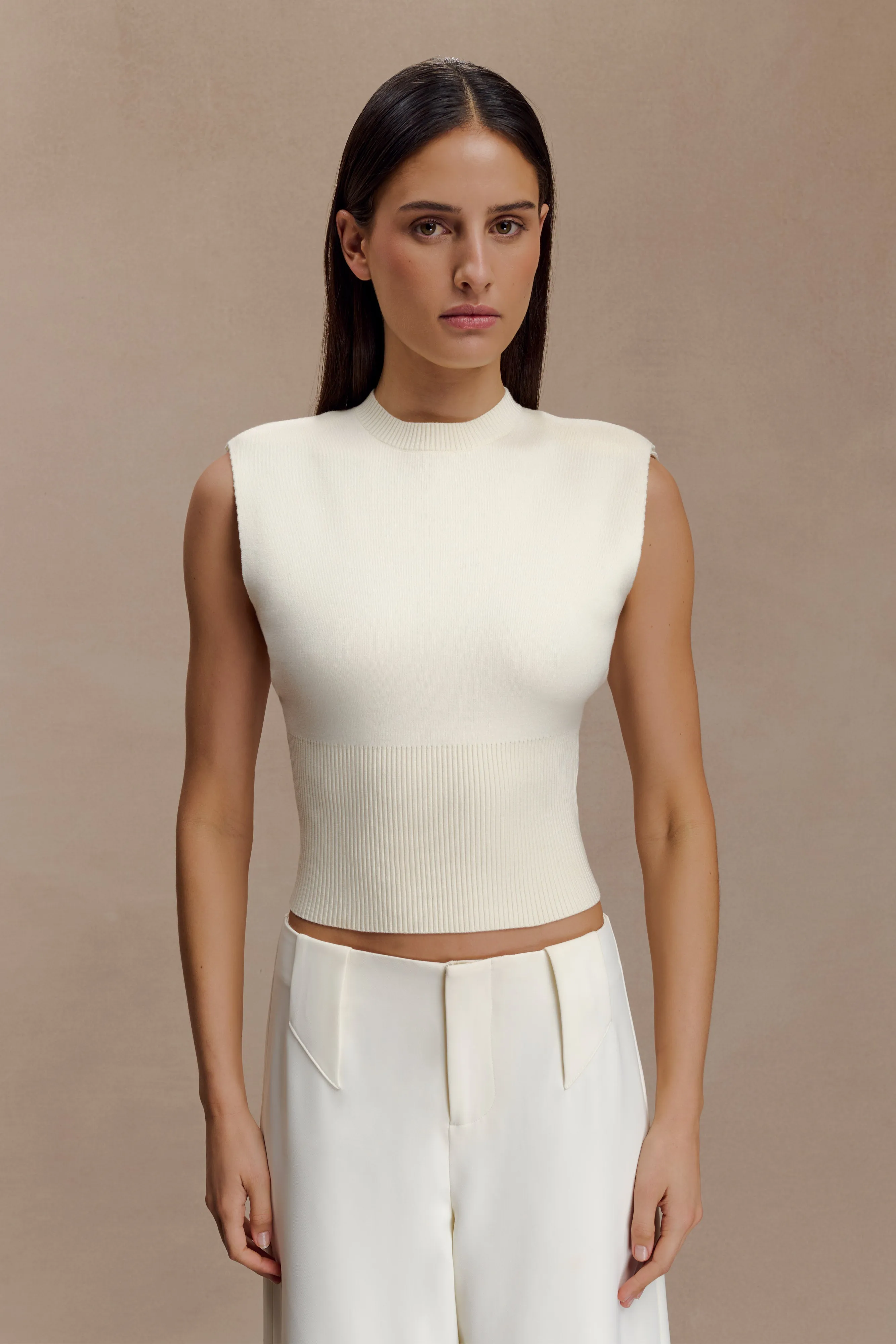 Sharpay Sleeveless Knit Top - Ivory AntiStaticFinish MeshVentilation