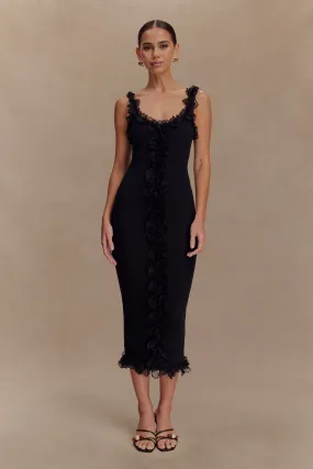 Brunch Glow Shay Lace Ruffle Knit Midi Dress - Black