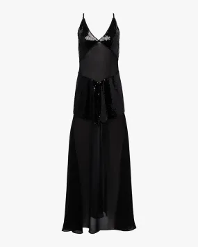 Sheer Panel Maxi Dress All Wear Fringe-Detail