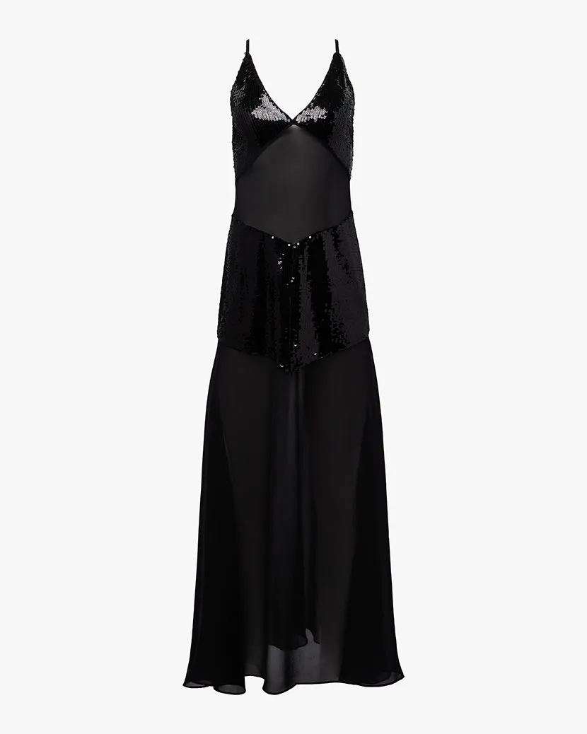Sheer Panel Maxi Dress All Wear Fringe-Detail