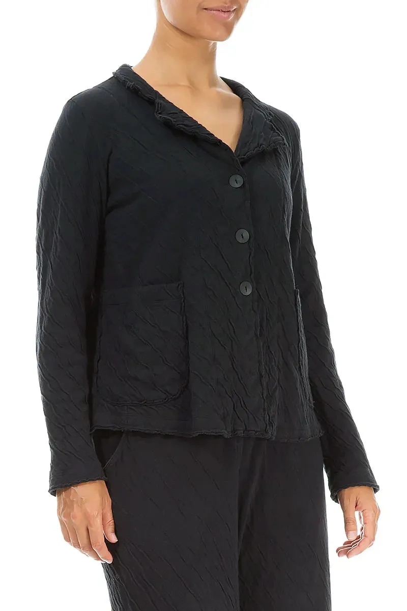 Button Closure understated look Collar Grey Wavy Cotton Jacket