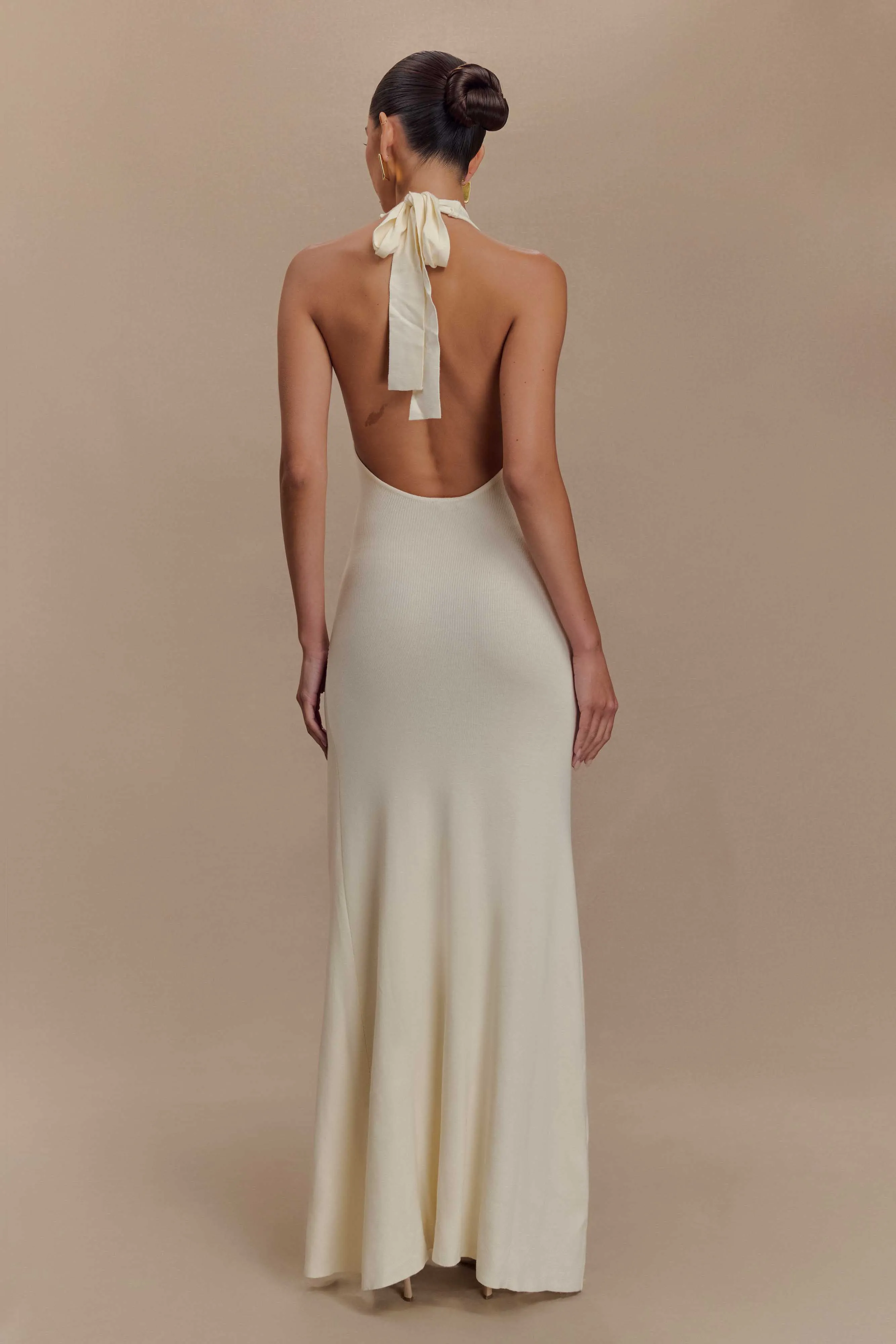 Relaxed-fit gown ConvertibleNeckline Shiloh Rose Knit Halter Maxi Dress - Ivory