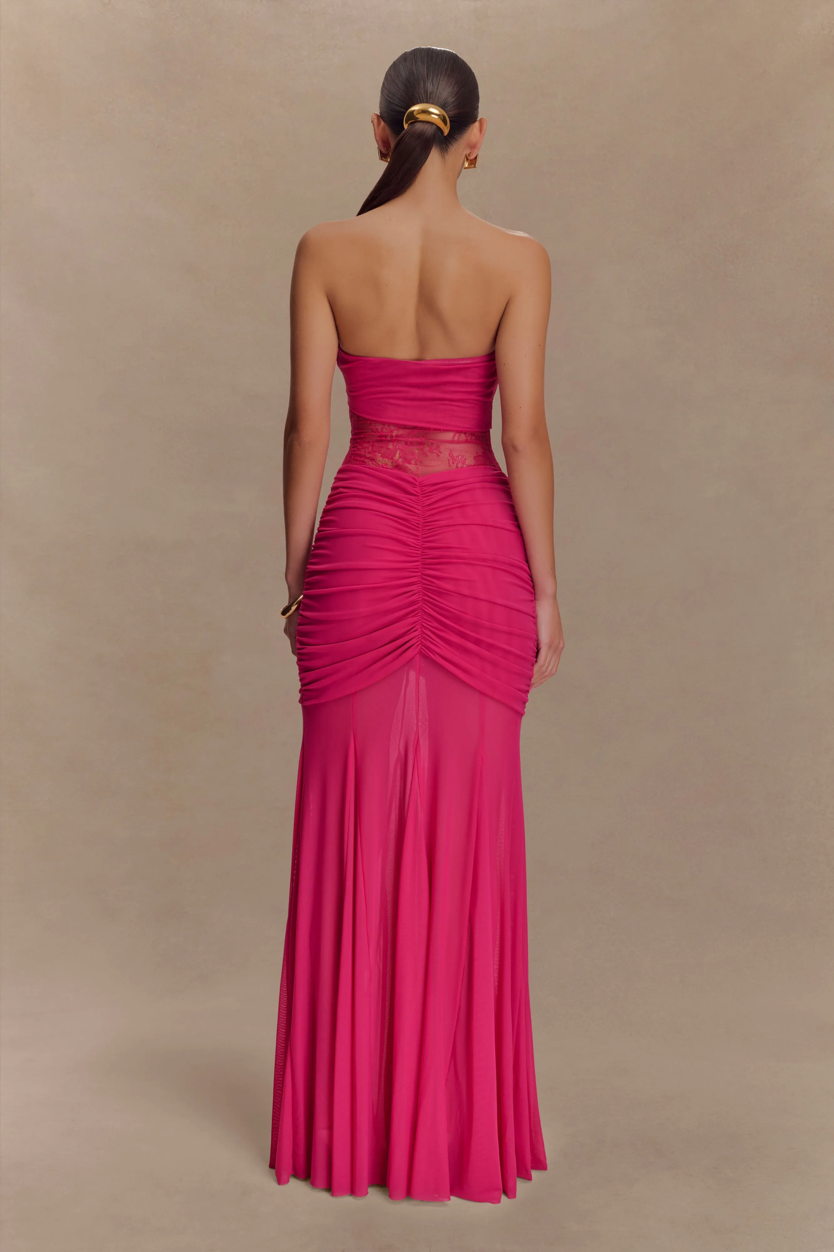 Khadijah Lace And Mesh Maxi Dress - Dragonfruit Pop Texture Romantic Hour