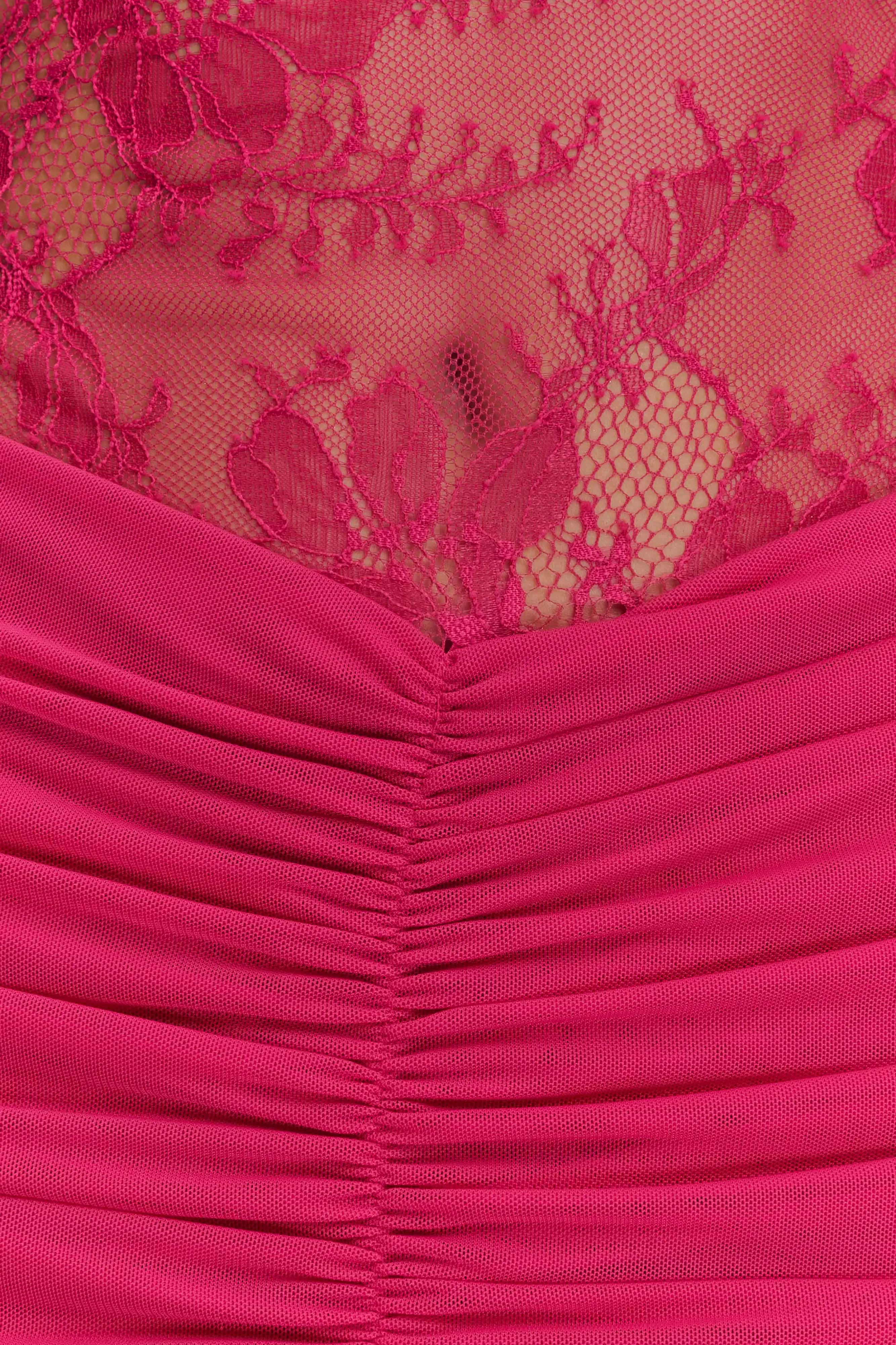 Khadijah Lace And Mesh Maxi Dress - Dragonfruit Sculpted Detail Photo Light