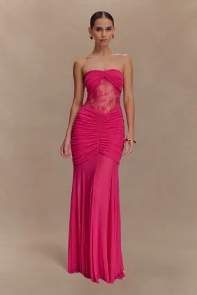 Khadijah Lace And Mesh Maxi Dress - Dragonfruit AdjustableStraps