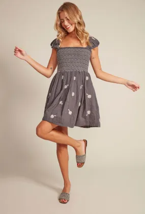 SHIRRED EMBROIDERED DRESS Chill Comfort