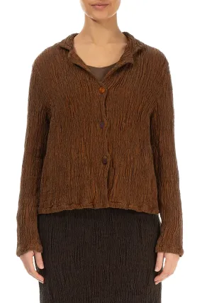 Short Aged Copper Textured Silk Linen Jacket YKK Fasteners Lightweight Thermal Tech