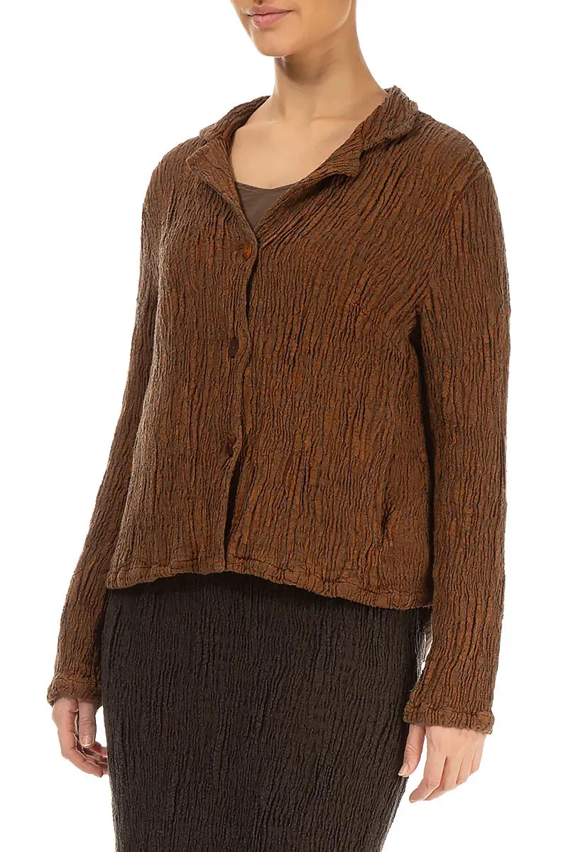 Short Aged Copper Textured Silk Linen Jacket Basic Essential Layer