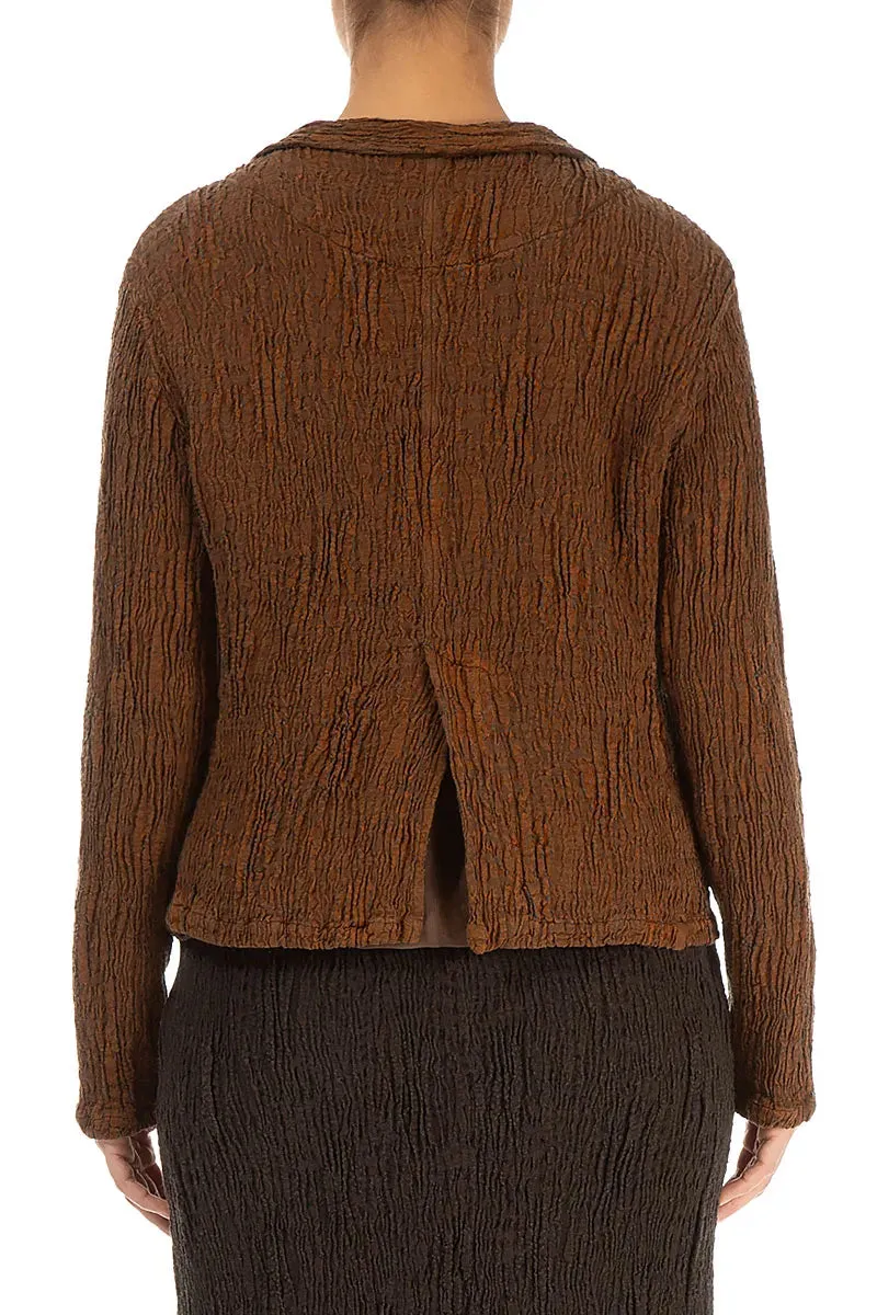 Seamless Knit Cuffs Easy Care Material Short Aged Copper Textured Silk Linen Jacket