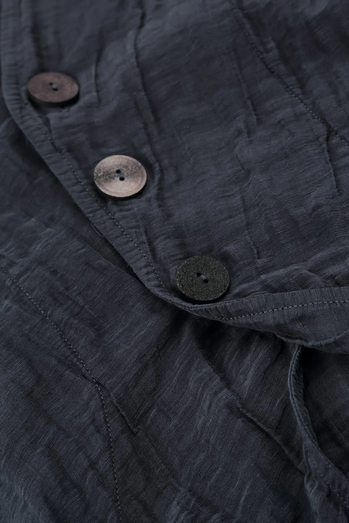 Short Crinkled Graphite Blue Silk Jacket Recycled Polyester Blend