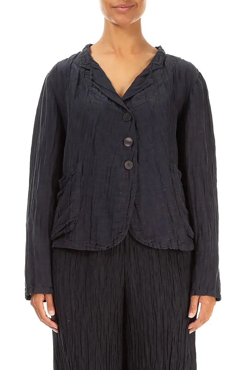 Windproof Design Ultra Compact Packing Design Short Crinkled Graphite Blue Silk Jacket