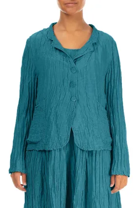 Stretch Weave Fabric Ripstop Reinforcement Short Crinkled Turquoise Silk Jacket