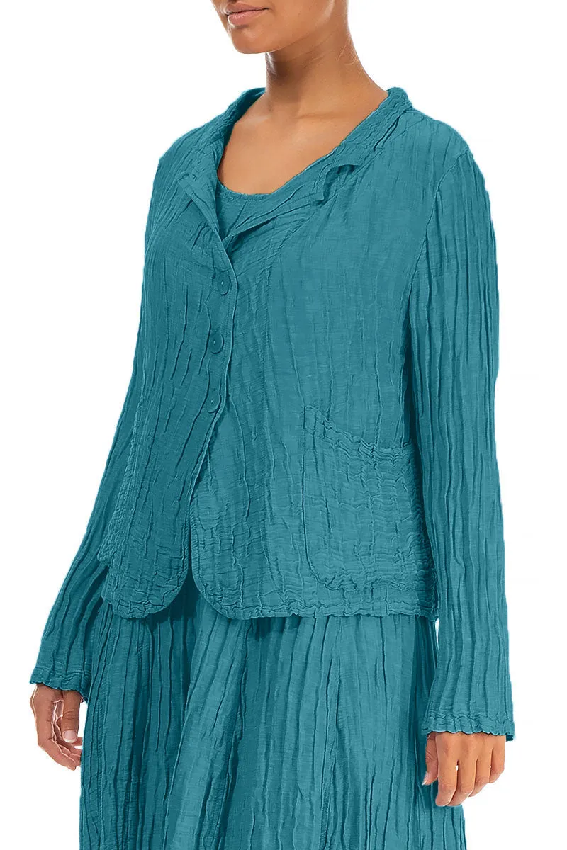 Hooded Versatile Design Moisture Wicking Fabric Short Crinkled Turquoise Silk Jacket