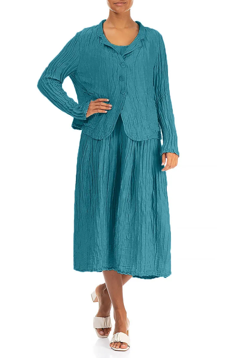Taped Seam Construction Go To Layer Short Crinkled Turquoise Silk Jacket