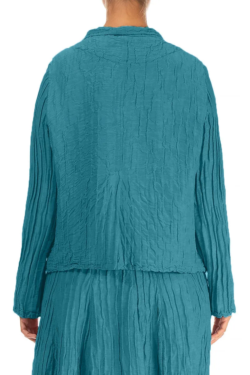 Short Crinkled Turquoise Silk Jacket Classic Fit DurableOuterShell