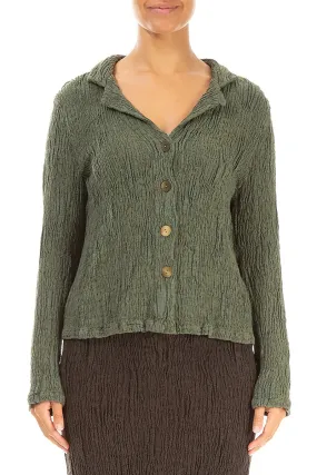 Noise Free Zippers Anti Slip Shoulder Pads Short Forest Mist Textured Silk Linen Jacket