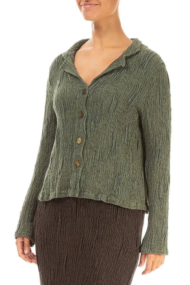 ThermalInsulation HighVisibility Trims Short Forest Mist Textured Silk Linen Jacket