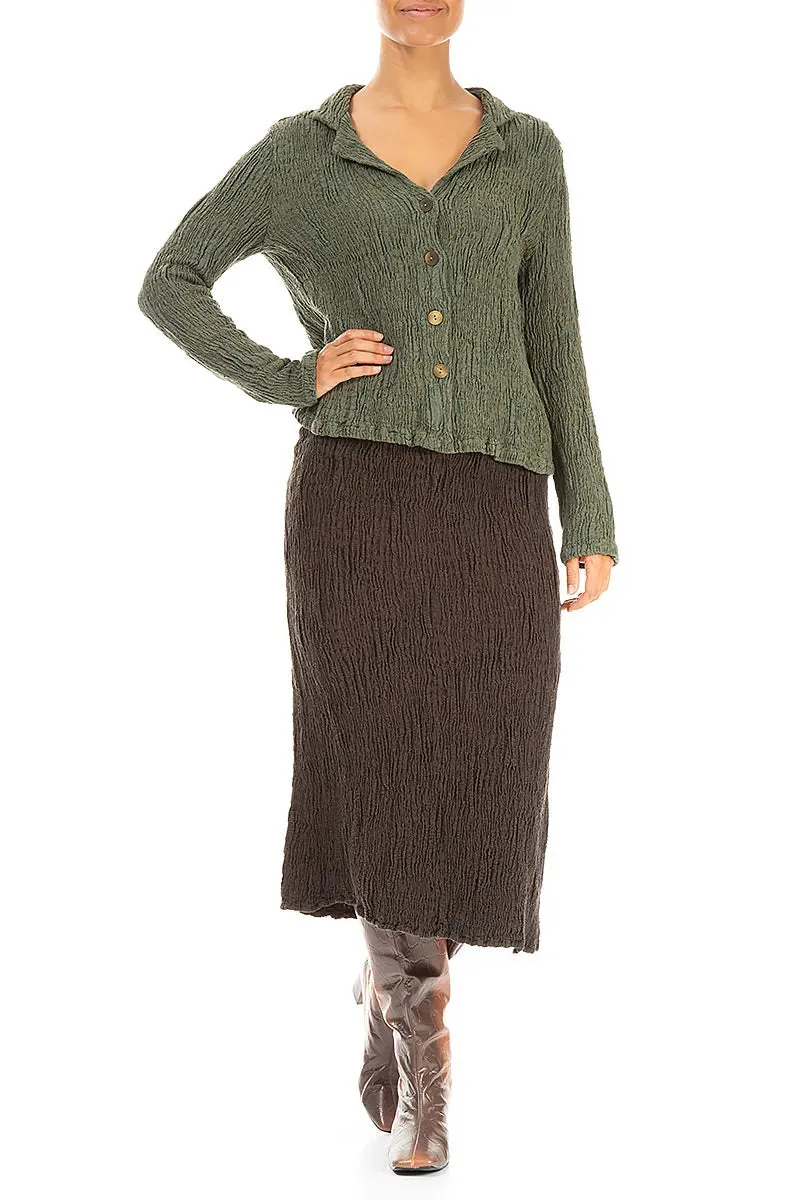 Short Forest Mist Textured Silk Linen Jacket Hypoallergenic Lining