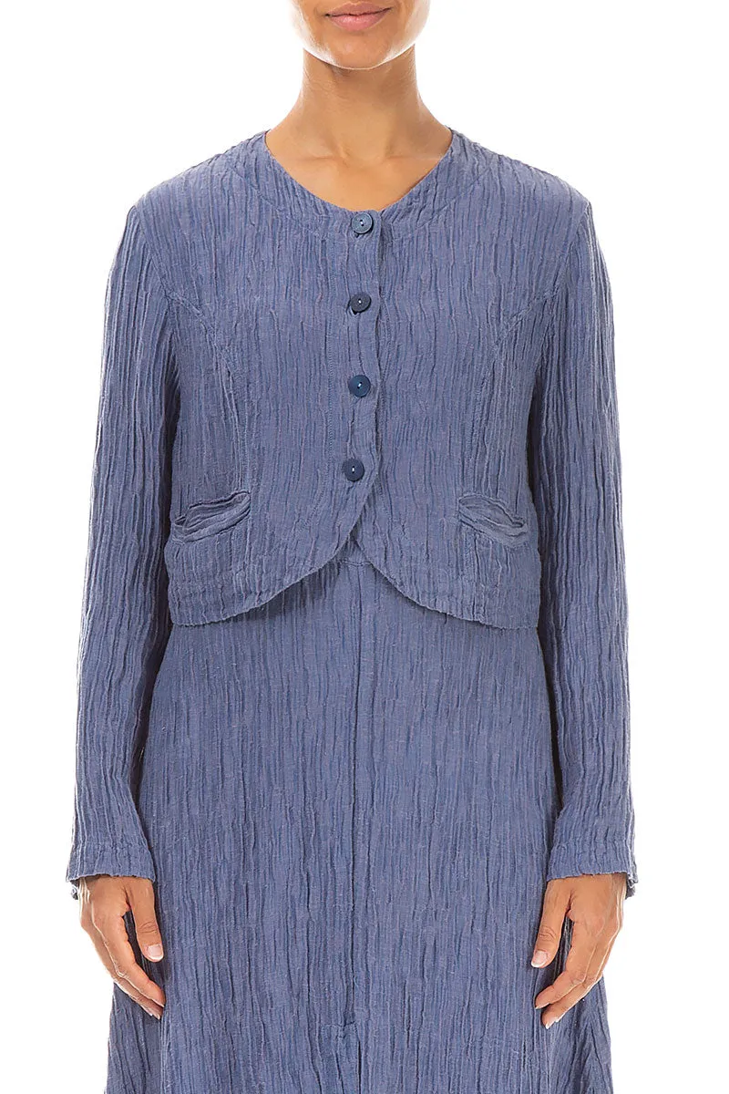 Short Rounded Crinkled Blue Nova Silk Jacket Versatile Layering Options Fade Resistant Exterior