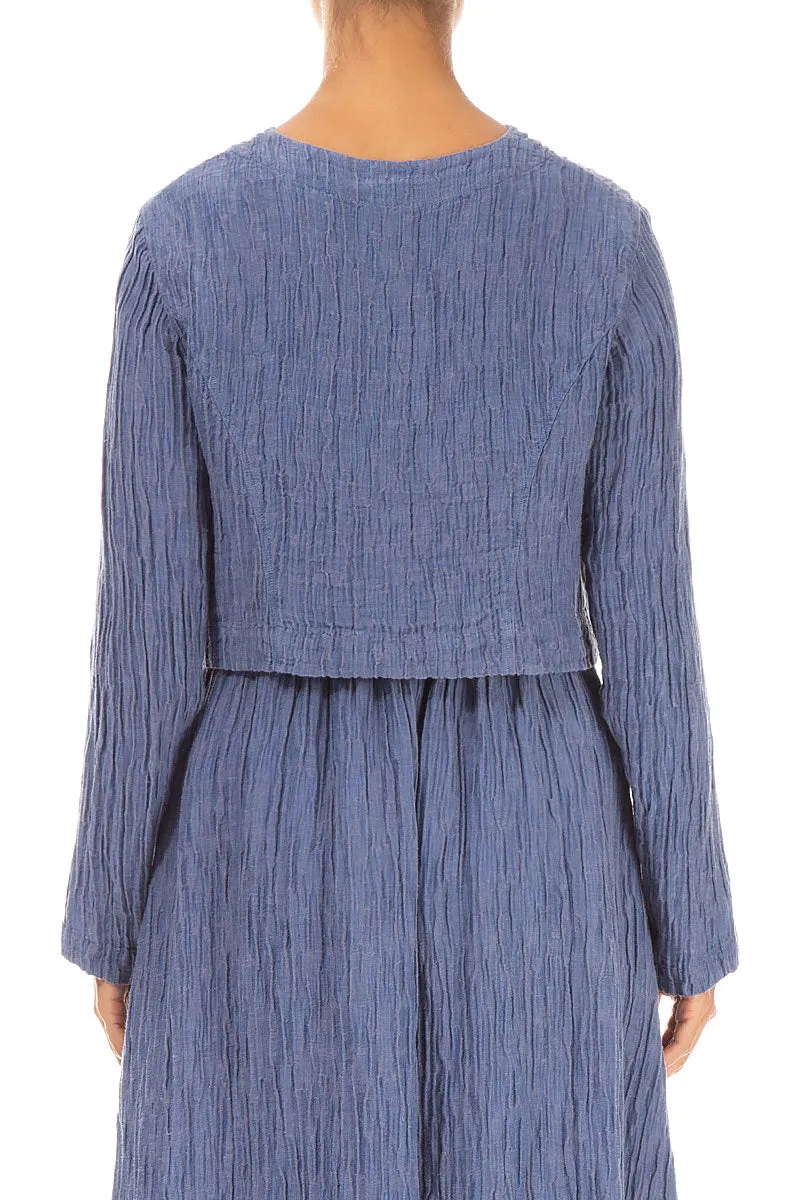 Short Rounded Crinkled Blue Nova Silk Jacket Chill Commute Fit