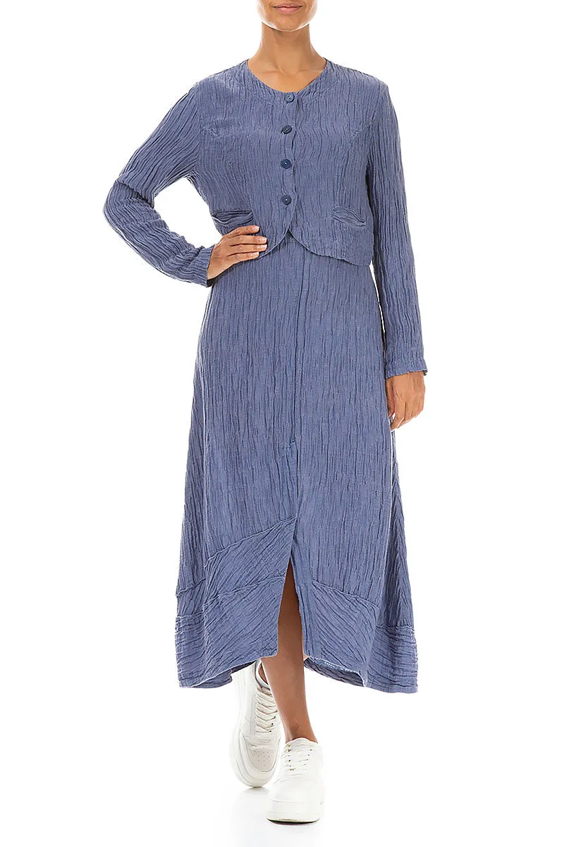 Short Rounded Crinkled Blue Nova Silk Jacket Windproof Design