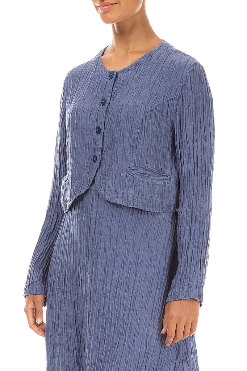 Short Rounded Crinkled Blue Nova Silk Jacket Easy Care Material