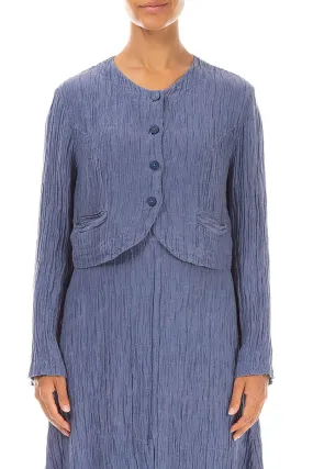 Short Rounded Crinkled Blue Nova Silk Jacket Versatile Layering Options Fade Resistant Exterior
