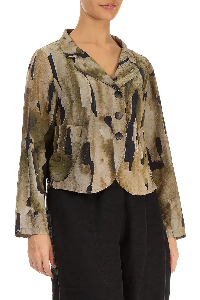High Collar Structure Tailored Silhouette Short Terra Ornamented Silk Cotton Jacket