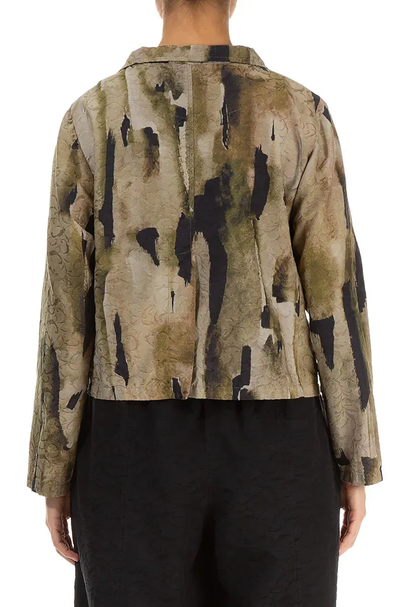 Short Terra Ornamented Silk Cotton Jacket Zip Pockets