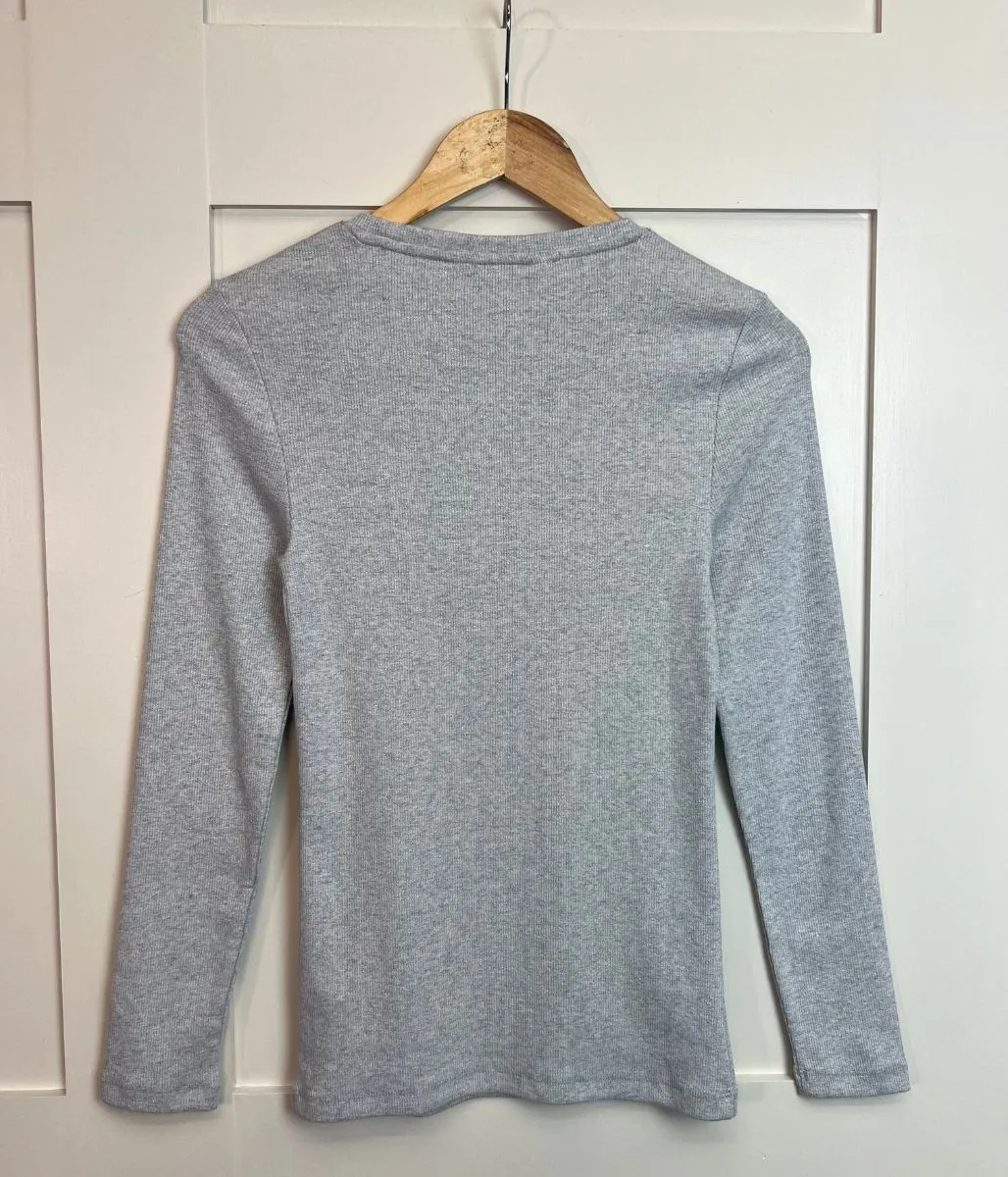 Silver Ribbed Sparkly Long Sleeve Top Easy Layer