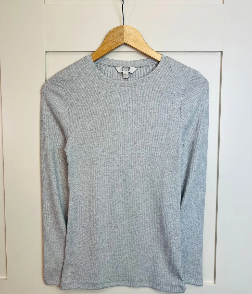 Cool Glow Silver Ribbed Sparkly Long Sleeve Top