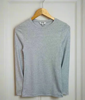 NoIrritationSeams Reinforced Edges Silver Ribbed Sparkly Long Sleeve Top