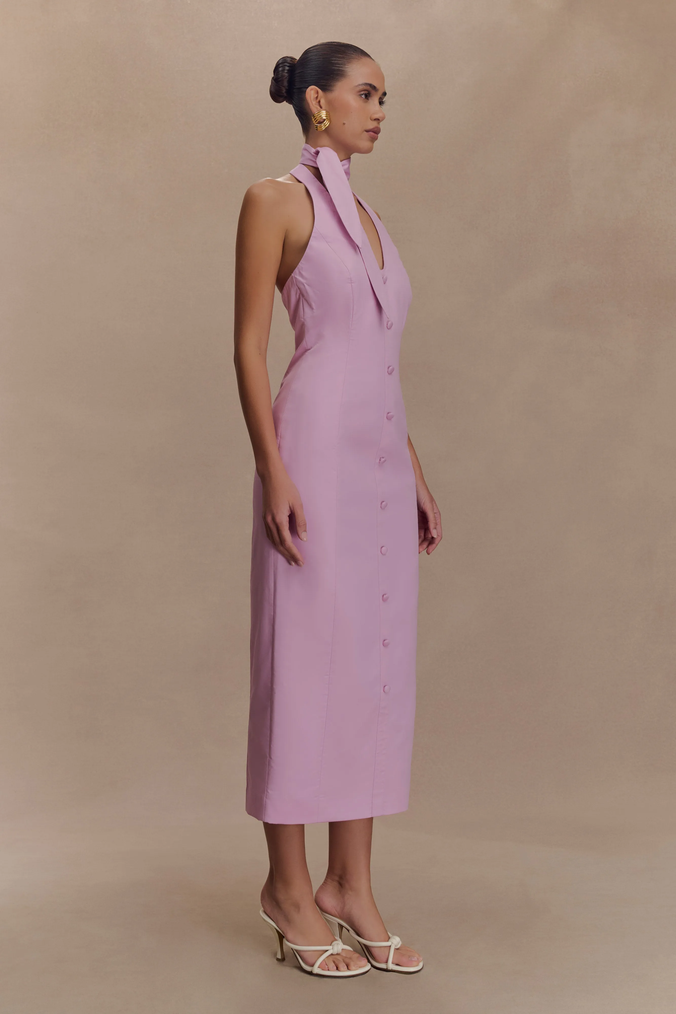 Simona Halter Neck Midi Dress - Blush Pink Relaxed Vibe