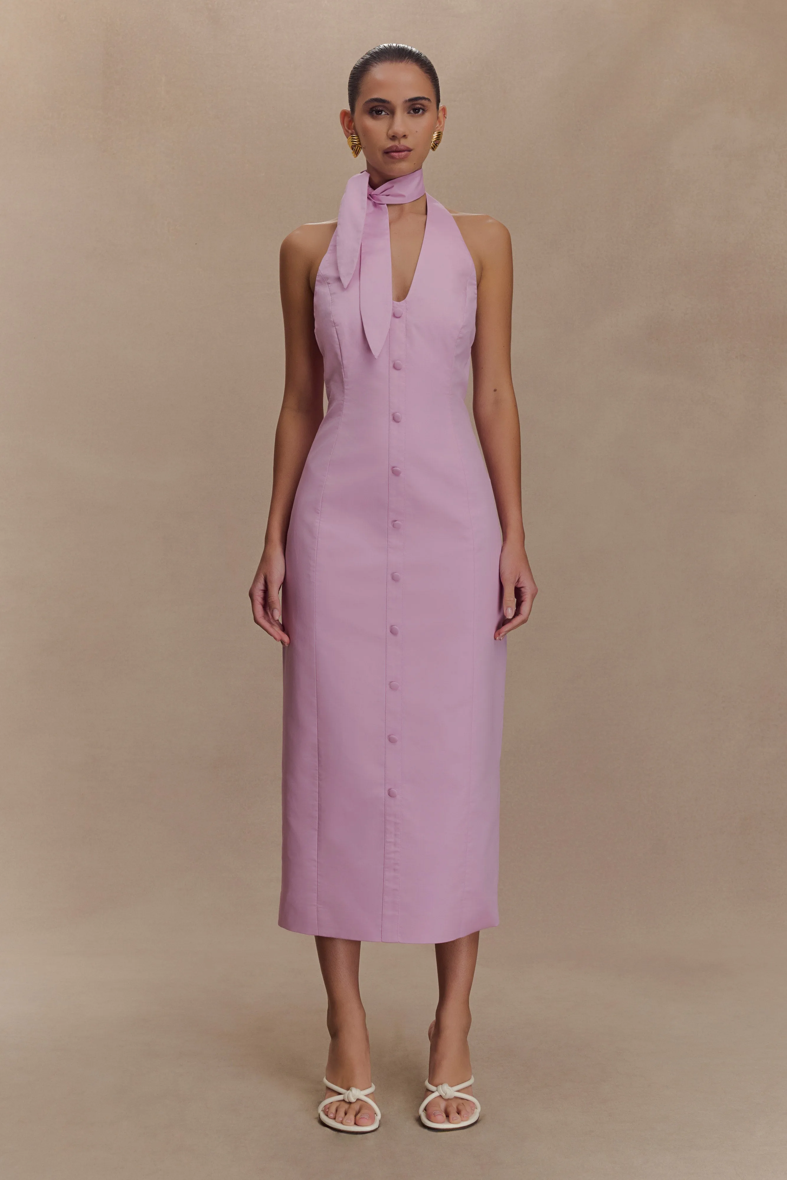 Simona Halter Neck Midi Dress - Blush Pink Soft Fashion