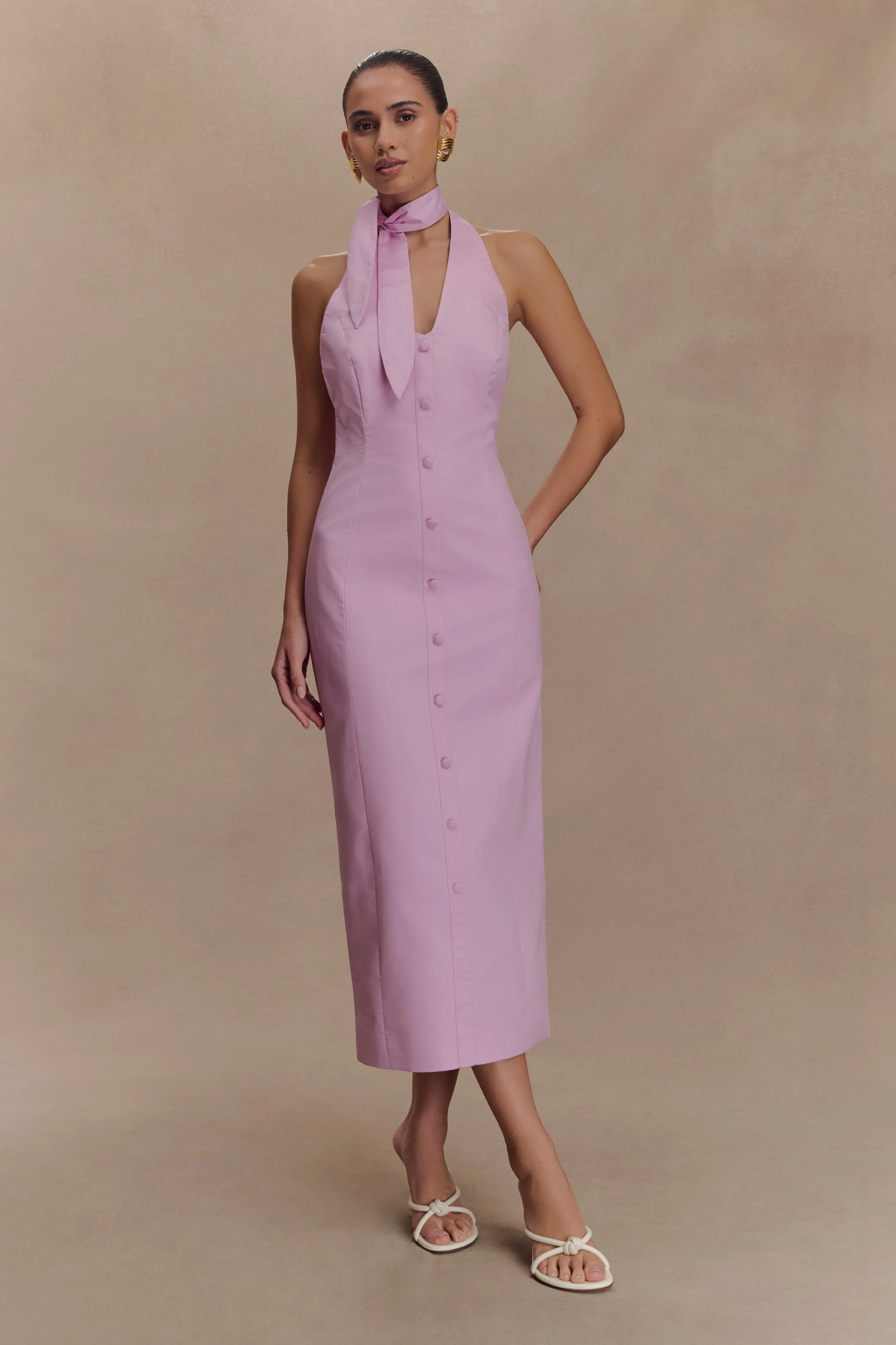 Layering-Piece Oversized-Fit Simona Halter Neck Midi Dress - Blush Pink