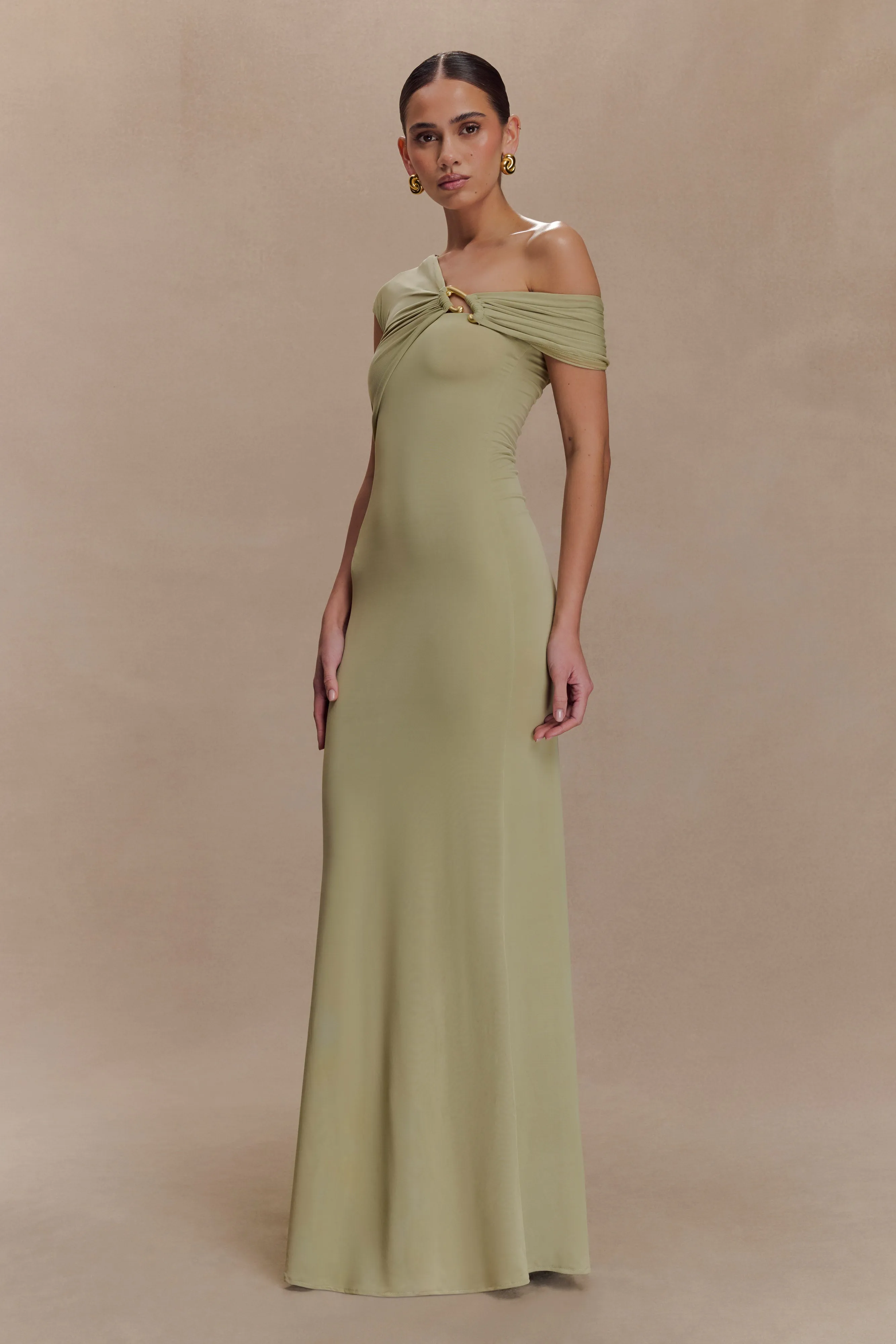 Ashford Asymmetrical Slinky Maxi Dress - Sage Timeless Touch